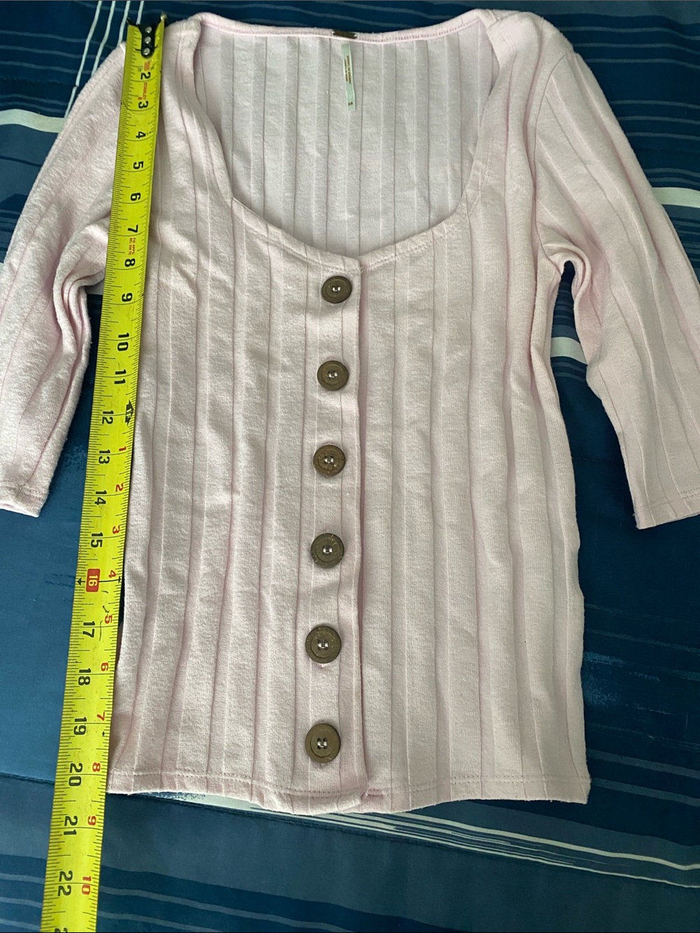 Free People Pink Ribbed Button-Front Top - Picture 4 of 7